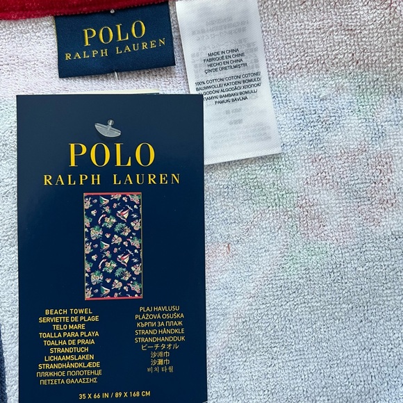 POLO RALPH LAUREN Hawaiian Polo Bear Beach Towel Navy Blue Green - Picture 9 of 12
